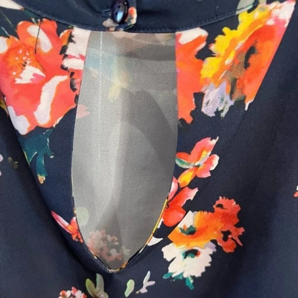 Navy and orange floral shift dress with pockets size medium